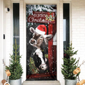 Cow Cattle Merry Christmas Door Cover THH3493D