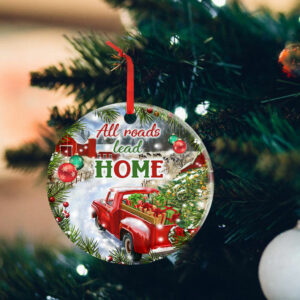 Christmas Round Ceramic Ornament Red Truck All Roads Lead Home DBD2884O