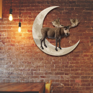 Moose And Moon Hanging Metal Sign QNK1005MSv6
