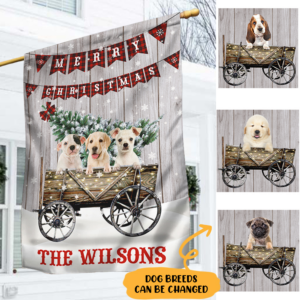 Personalized Merry Christmas Puppy Flag TRV1477FCT
