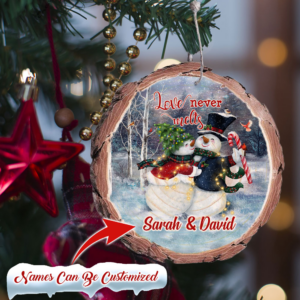 Personalized Wooden Ornament Snowman Couple Love Never Melts DDH2924OCT