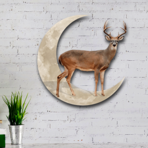 Deer And Moon Hanging Metal Sign QNK1005MSv4