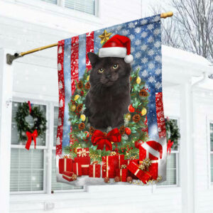 Black Cat Merry Christmas American Flag MBH192F