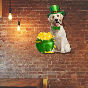 Yellow Labrador Retriever Hanging Metal Sign,  Irish Happy Saint Patrick’s Day QNN620MS