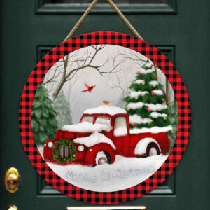 Christmas Wooden Sign Red Truck Christmas Door Sign TRL1510WD