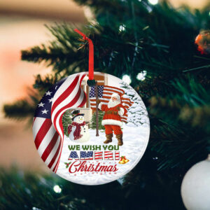 Santa Claus US Round Ceramic Ornament We Wish You Ameri Christmas TPT403O