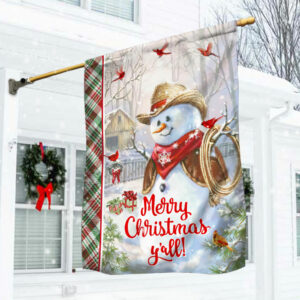 Merry Christmas Y'All Cowboy Snowman Flag MBH210F