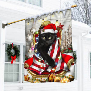 Black Cat Christmas Wrap In Glory American Flag THH3477Fv1