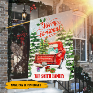 Personalized Merry Christmas Red Truck Flag TRN1545FCT