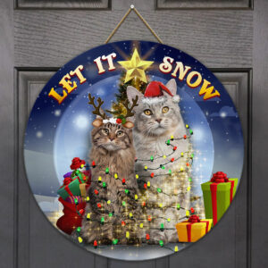 Christmas Wooden Sign Let It Snow Cat ANL264WD