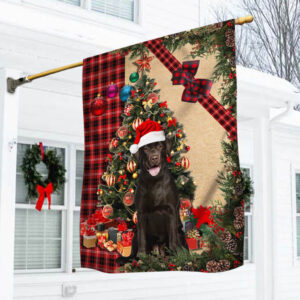 Santa Chocolate Labrador Flag Sitting In Front Of The Christmas Tree TTY360Fv6
