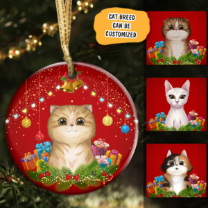 Personalized Merry Christmas Cat Circle Ceramic Ornament TRV1537OCT