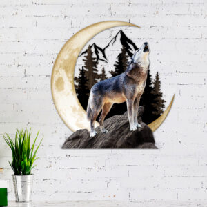Wolf Howling Moon Hanging Metal Sign THH3525MSv1