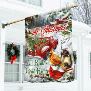 Cardinal Red Truck Flag At Christmas, All Roads Lead Home DDH3038F