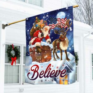 US Christmas Believe Flag Santa Claus Climbing Down The Chimney DBD3011F