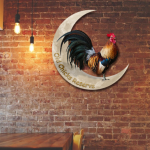 Rooster And Moon Hanging Metal Sign QNK1005MSv1pz