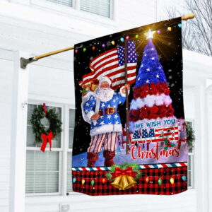 Santa Claus. We Wish You Ameri Christmas Flag THN3559F