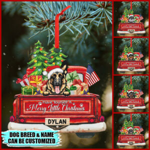 Personalized Christmas Dogs On Red Truck Custom Wooden Ornament THB3480OCT