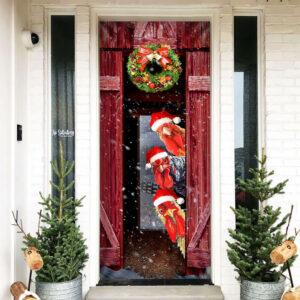 Funny Rooster Chicken Merry Christmas Door Cover THB3564D