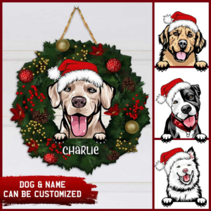 Personalized Wooden Sign | Dog Christmas Wreath DBD3031WDCT