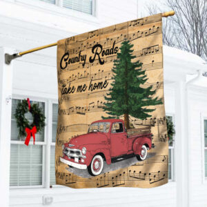 Country Roads Take Me Home Red Truck Flag Christmas MTV02F
