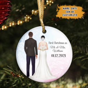 Personalized Ornament Newlywed First Christmas As Mr. and Mrs. Circle Ceramic Ornament TRV1425OCT