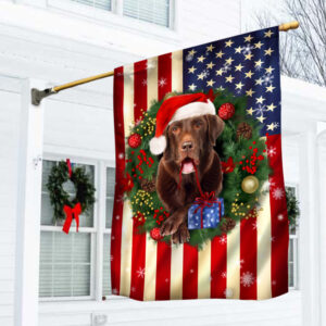 Chocolate Labrador Christmas American Flag THN3604Fv1