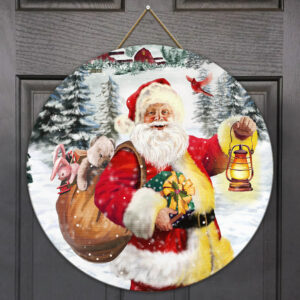 Santa Claus Round Wooden Sign Merry Christmas QNN627WD