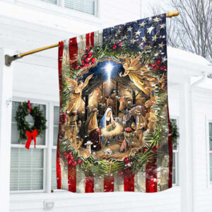 Jesus Is Born. Nativity Of Jesus American Flag THH2775Fv2