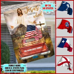 Personalized Jesus Take The Wheel. Red Truck Farm Life. Christian Cross Flag THB3646FCT