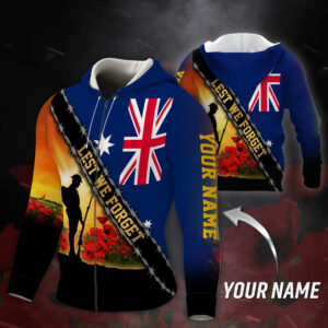 Lest We Forget Personalized Remembrance Day Australian Veteran Zip Hoodie THB3281ZHv2CT
