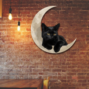Black Cat On The Moon Hanging Metal sign QNK1012MSa