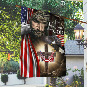 One Nation Under God. Christian Cross American Flag THB3614F