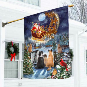 Christmas Flag, Dogs And Cats Watching Santa Claus QNN657F