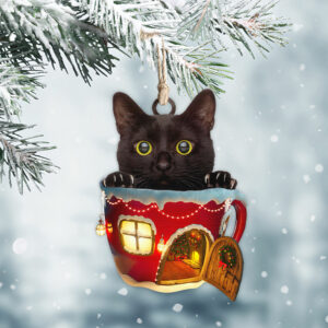 Black Cat In Tea Cup Ornament QNN671O