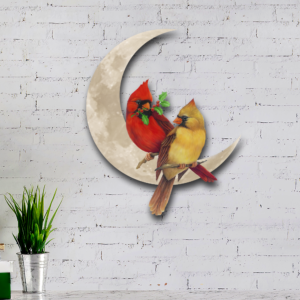 Cardinal Couple On The Moon Hanging Metal Sign QNK1005MSv12