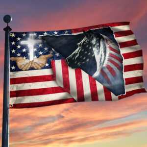 Horse Flag. American Patriotic Horse. Christian Cross Grommet Flag THN3708GF