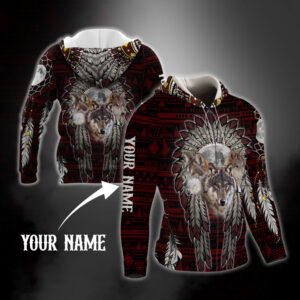 Personalized 3D Zip Hoodie Native American Wolf BNT407ZHCT