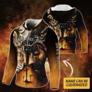 Personalized Jesus Lion Faith Over Fear Custom Name Zip Hoodie THH3669ZHCT