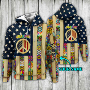Personalized Peace Sign Hippie Custom Name Zip Hoodie LHA1585ZHCT