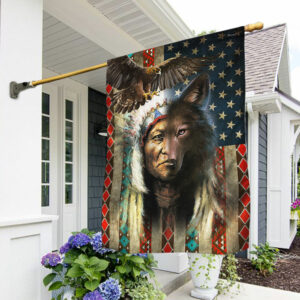 Native American Flag Spirit Wolf & Indian Chief DBD3249F