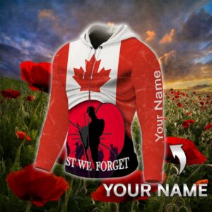 Personalized Veteran Poppy Canadian Custom Name Zip Hoodie Lest We Forget TTV478ZHCT