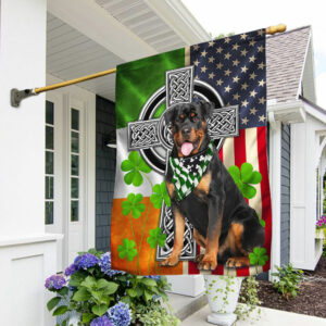 American Irish Flag Rottweiler Irish Cross Shamrock Flag TRL91Fv5