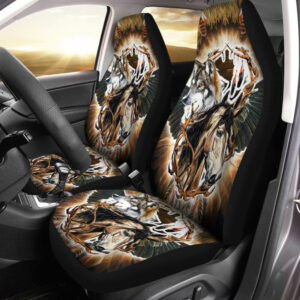 Native American Car Seat Cover Wolf And Horse NTB303CS