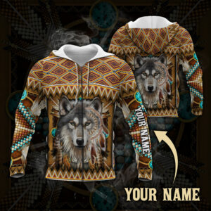 Personalized Wolf Spirit Native American Zip Hoodie Custom Text DDH3250ZHCT