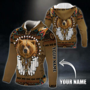 Personalized Bear Native American Custom Name Zip Hoodie THB2937ZHCTv2