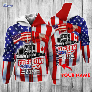 Personalized Truck. Freedom Convoy 2022. Truckers For Freedom. Mandate Freedom American Canadian Trucker 3D Zip Hoodie NNT395ZHCT