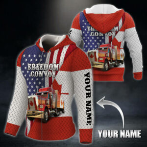 Personalized Truck. Freedom Convoy 2022. Truckers For Freedom. Mandate Freedom American Canadian 3D Zip Hoodie THB3754ZHCT