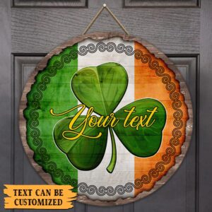 Personalized Irish Celtic Shamrock Round Wooden Sign THH3792WDCT