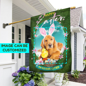 Personalized Dog Image Flag Happy Easter I'm So Egg-cited BNT570FCT